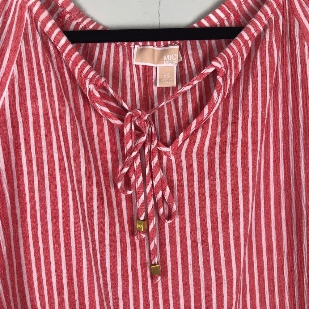 Michael Kors | Pink & White Striped Tie Blouse - Picture 3 of 6